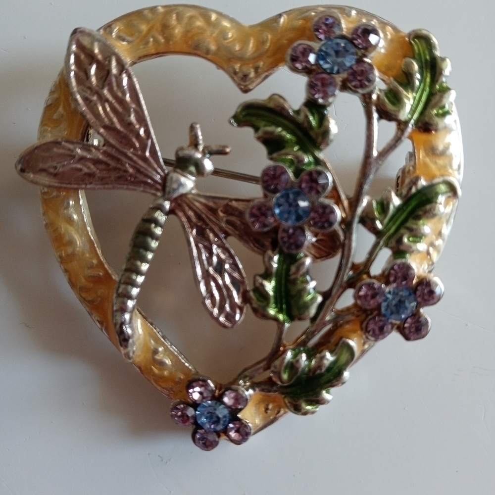 KC Vintage brooch Dragonfly and flowers